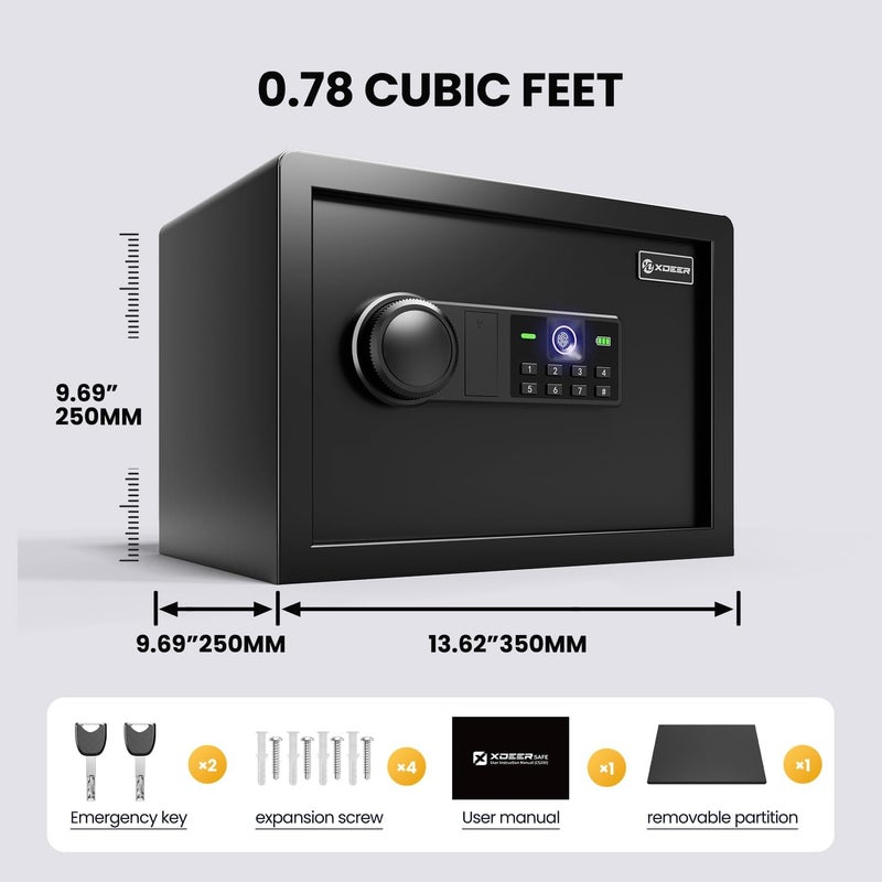 XDeer Biometric Safe Box, Quick-Access Security Safe Box with Upgraded Fingerprint, Steel Handgun Safe Lock Box for Kid/Home/Office (0.78 Cubic Feet) - Image 5